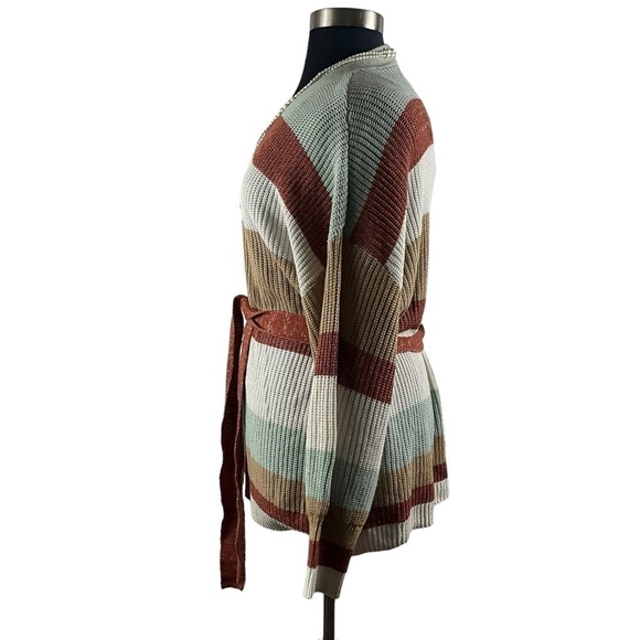 Nine West Striped Plus Size Multi Colored Belted Balloon Sleeve Sweater - Picture 6 of 9